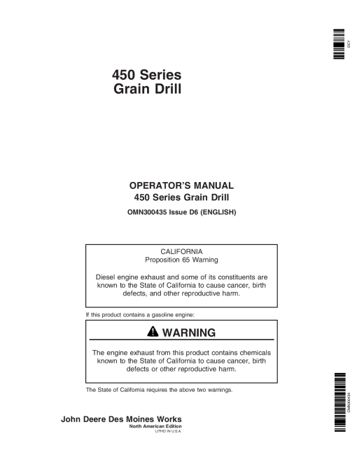 John Deere 450 Grain Drills North American Edition 000001 720100 OMN300435 Operation and Maintenance manual PDF Download