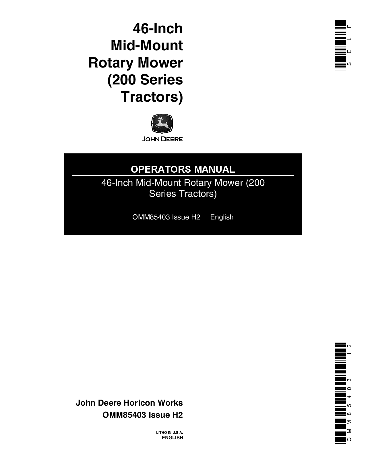 John Deere 46 Inch Mid Mount Rotary Mower 537000 OMM85403 Operation and Maintenance manual PDF Download