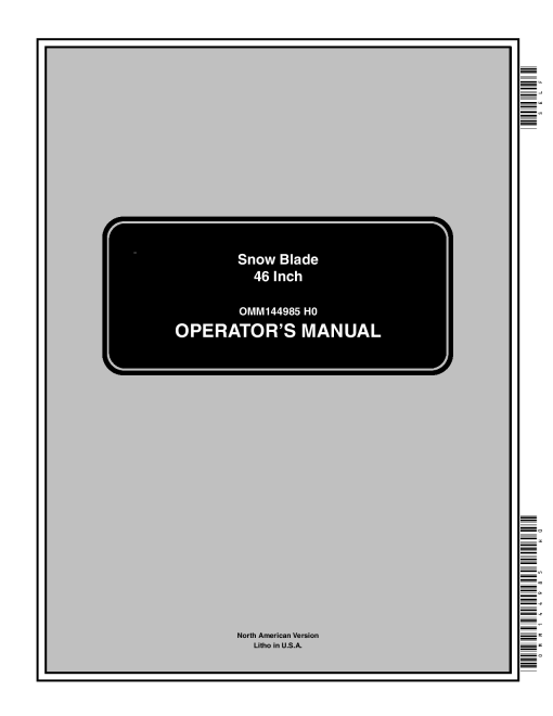 John Deere 46 Inch Snow Blade 020001 OMM144985 Operation and Maintenance manual PDF Download