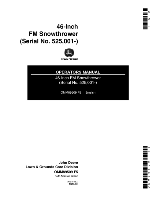 John Deere 46 Inch Snowthrower OMM89509 Operation and Maintenance manual PDF Download