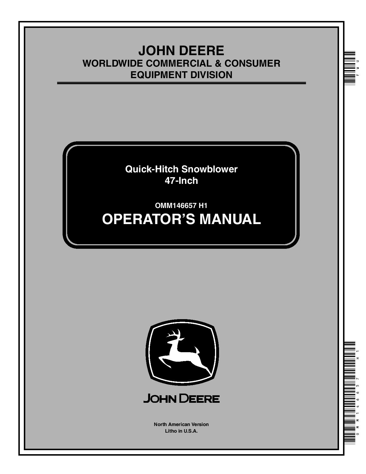 John Deere 47 Inch Quick Hitch Snowblower 010001 OMM146657 Operation and Maintenance manual PDF Download