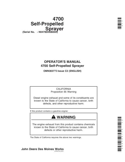 John Deere 4700 Self Propelled Sprayer OMN303773 Operation and Maintenance manual PDF Download