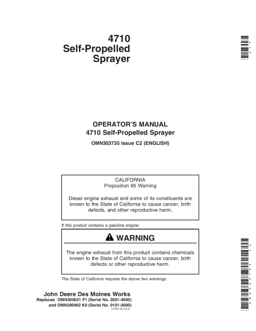 John Deere 4710 Self Propelled Sprayer OMN303735 Operation and Maintenance manual PDF Download