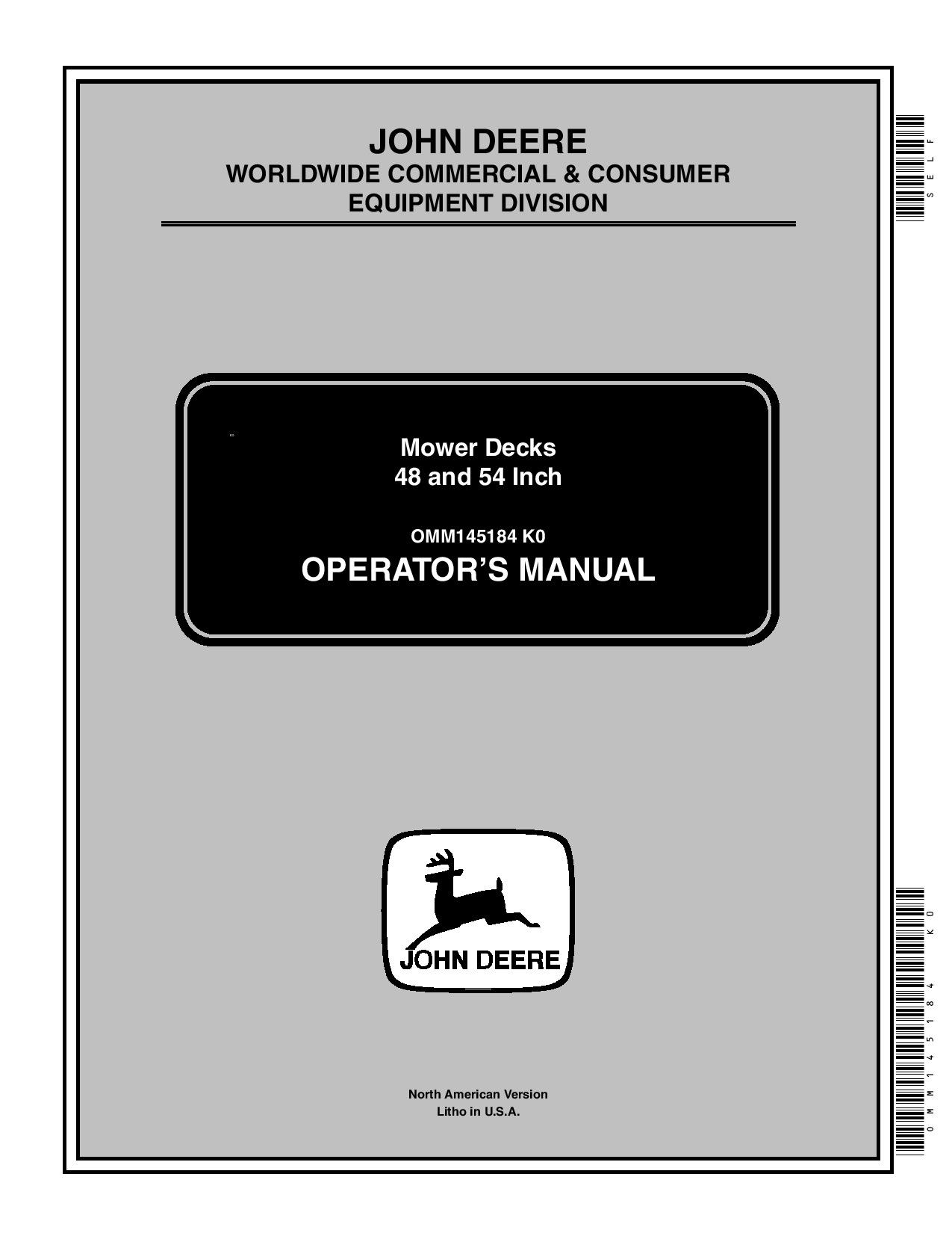 John Deere 48 54 Inch Mower Decks 010001 OMM145184 Operation and Maintenance manual PDF Download