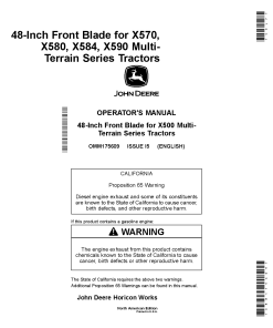 John Deere 48 Inch Front Blades for X570 X580 X584 X590 Tractors North American Edition 010001 OMM175609 Operation and Maintenance manual PDF Download
