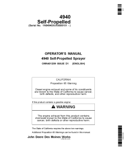 John Deere 4940 Self Propelled Sprayer 000101 OMN401209 Operation and Maintenance manual PDF Download