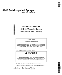 John Deere 4940 Self Propelled Sprayer 023001 OMN409478 Operation and Maintenance manual PDF Download