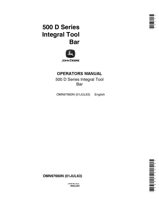 John Deere 500 D Series Integral Toolbar OMN97660N Operation and Maintenance manual PDF Download