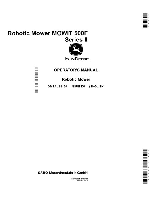 John Deere 500F MOWiT Robotic MowerSeries II SaboSoftware Version 5.1 OMSAU14126 Operation and Maintenance manual PDF Download