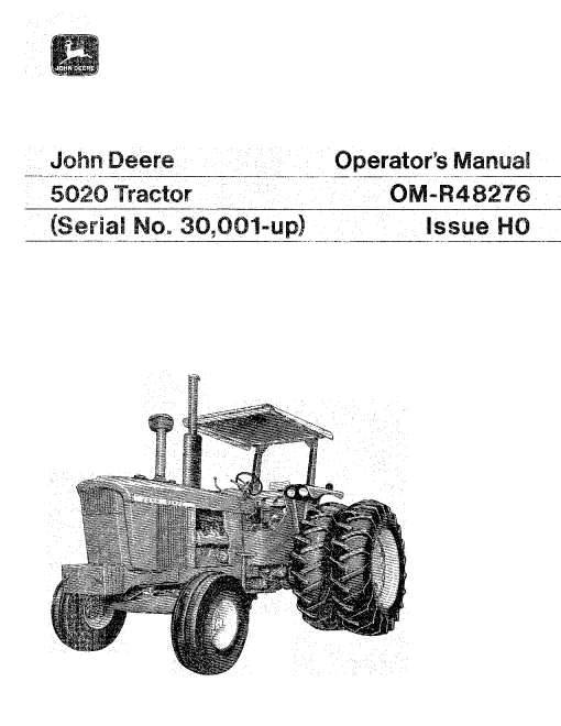 John Deere 5020 Row Crop Tractor OMR48276 Operation and Maintenance manual PDF Download
