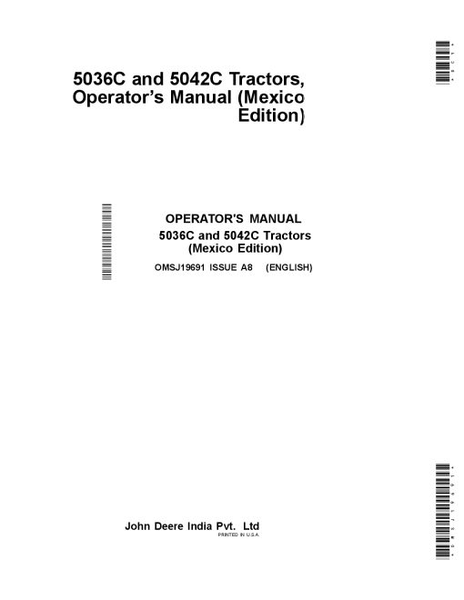 John Deere 5036C and 5042C Tractors Mexico Edition OMSJ19691 Operation and Maintenance manual PDF Download