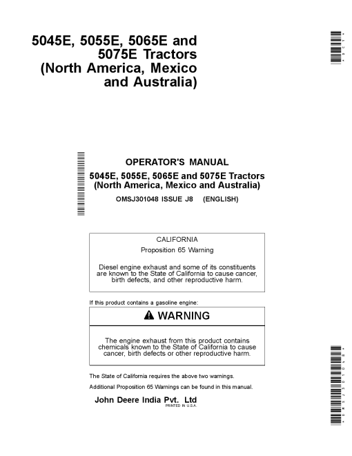 John Deere 5045E 5055E 5065E and 5075E Tractors OMSJ301048 Operation and Maintenance manual PDF Download