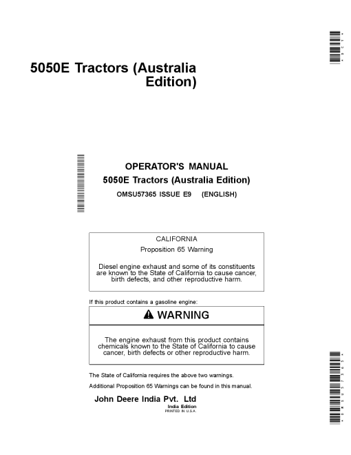 John Deere 5050E Tractors OMSU57365 Operation and Maintenance manual PDF Download
