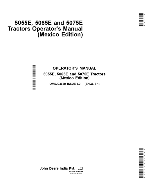 John Deere 5055E 5065B and 5075E Tractors Mexico Edition OMSJ23689 Operation and Maintenance manual PDF Download