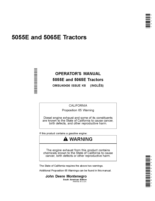 John Deere 5055E and 5065E Tractors OMSU40436 Operation and Maintenance manual PDF Download