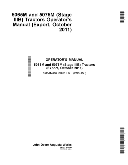 John Deere 5065M and 5075M Stage IIIB OMSJ14566 Operation and Maintenance manual PDF Download
