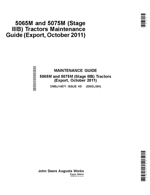 John Deere 5065M and 5075M Stage IIIB October 2011 OMSJ14571 Operation and Maintenance manual PDF Download