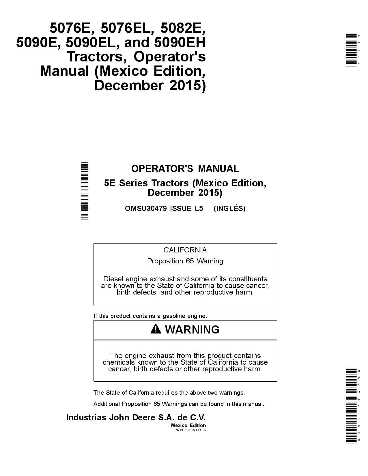 John Deere 5076E 5076EL 5082E 5090E 5090EL and 5090EH Tractors OMSU30479 Operation and Maintenance manual PDF Download