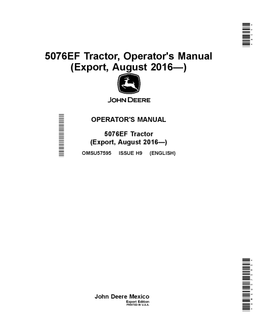John Deere 5076EF Tractor Manufactured in Monterrey OMSU57595 Operation and Maintenance manual PDF Download