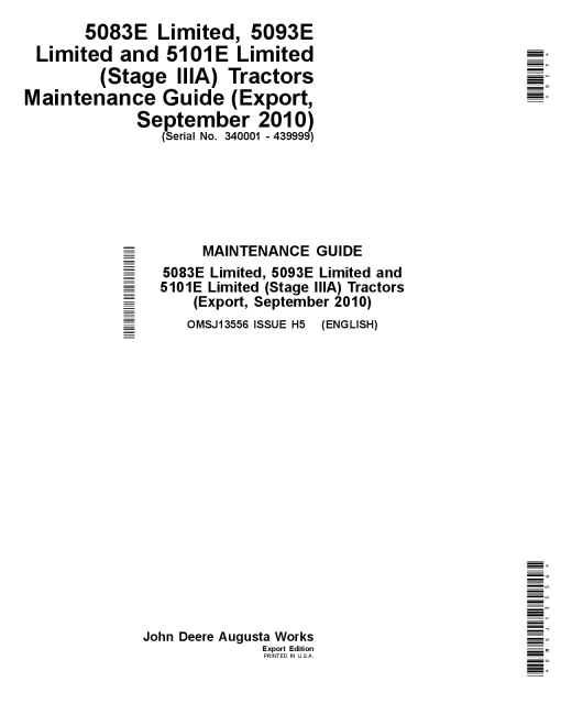 John Deere 5083E Limited 5093E Limited and 5101 E Limited Stage IIIA T340001 439999 OMSJ13556 Operation and Maintenance manual PDF Download