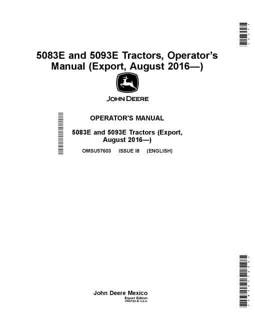John Deere 5083E and 5093E Tractors OMSU57603 Operation and Maintenance manual PDF Download