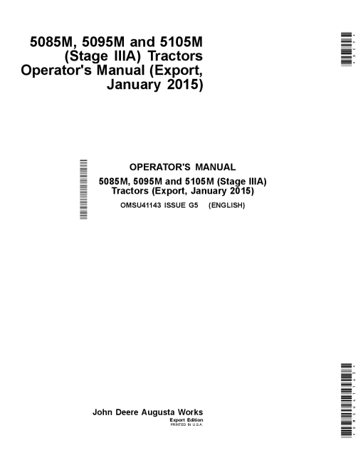 John Deere 5085M 5095M 5105M Tractors Stage IIIA Export Edition January 2015 OMSU41143 Operation and Maintenance manual PDF Download
