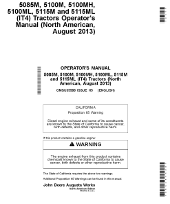 John Deere 5085M 5100M 5100MH 5100ML 5115M 5115ML Tractors IT4 Engines Mfg in USA OMSU35588 Operation and Maintenance manual PDF Download