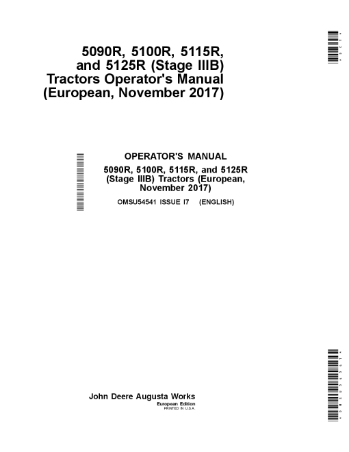John Deere 5090R 5100R 5115R 5125R Stage IIIB Tractors OMSU54541 Operation and Maintenance manual PDF Download
