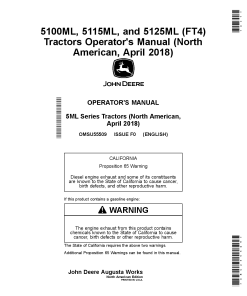 John Deere 5100ML 5115ML and 5125ML FT4 Tractors April 2018 OMSU55509 Operation and Maintenance manual PDF Download
