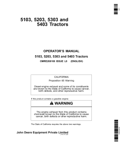 John Deere 5103 5203 5303 and 5403 Tractors OMRE268160 Operation and Maintenance manual PDF Download