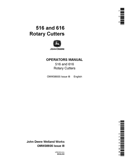 John Deere 516 616 Rotary Cutters OMW38935 Operation and Maintenance manual PDF Download