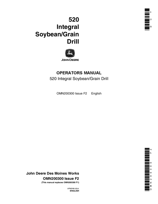 John Deere 520 Integral SoybeanGrain Drill OMN200300 Operation and Maintenance manual PDF Download