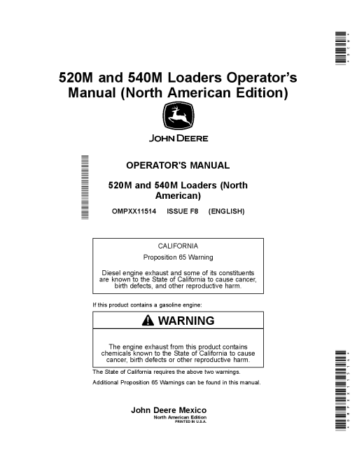 John Deere 520M 540M Loaders OMPXX11514 Operation and Maintenance manual PDF Download