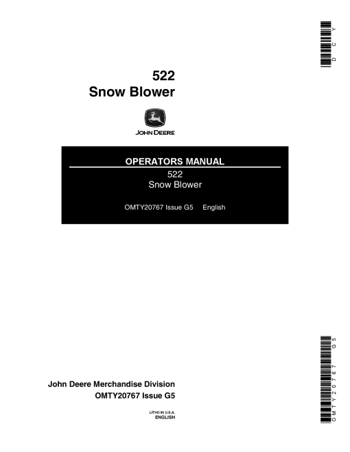 John Deere 522 Snow Blower OMTY20767 Operation and Maintenance manual PDF Download