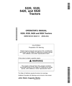 John Deere 5220 53205420 and 5520 Tractors OMRE199128 Operation and Maintenance manual PDF Download