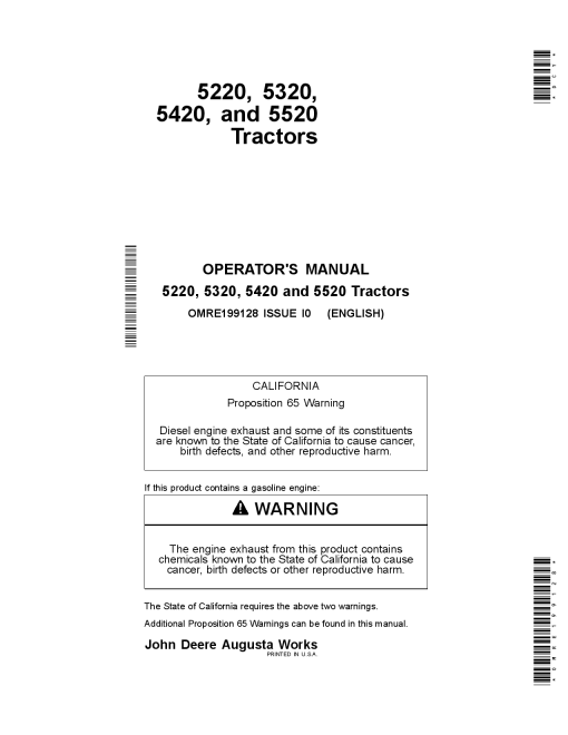 John Deere 5220 53205420 and 5520 Tractors OMRE199128 Operation and Maintenance manual PDF Download