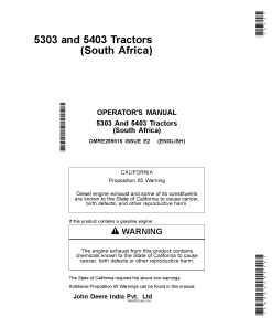 John Deere 5303 5403 South Africa Tractor OMRE259516 Operation and Maintenance manual PDF Download