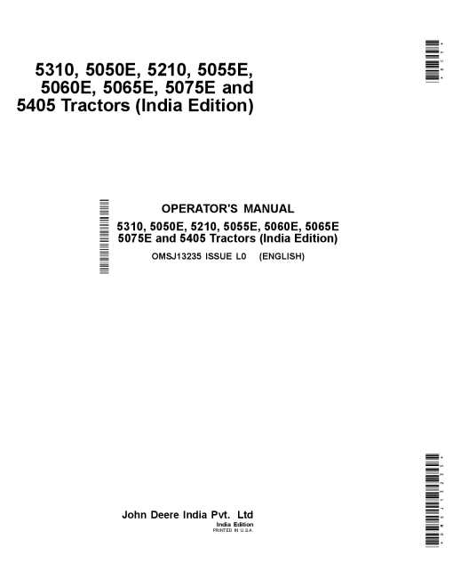 John Deere 5310 5050E 5210 5055E 5060E 5065E 5075E and 5405 Tractors India Edition OMSJ13235 Operation and Maintenance manual PDF Download