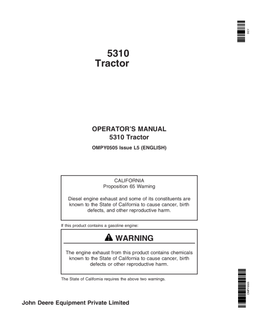 John Deere 5310 Tractor OMPY0505 Operation and Maintenance manual PDF Download