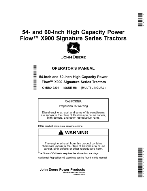 John Deere 54 Inch and 60 Inch High Capacity Power FlowTM X940 X948 X949 Signature Series Tractors OMUC19201 Operation and Maintenance manual PDF Download