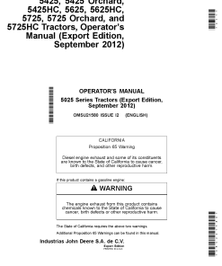 John Deere 5425 5425 Orchard S425HC 5625 5625HC 5725 5725 Orchard and 5725HC Tractors With Text Free Safety Decals OMSU21580 Operation and Maintenance manual PDF Download