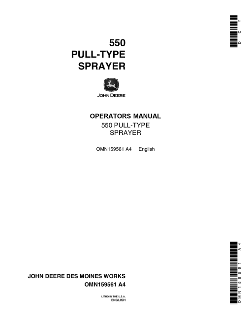John Deere 550 Pull Type Sprayer OMN159561 Operation and Maintenance manual PDF Download