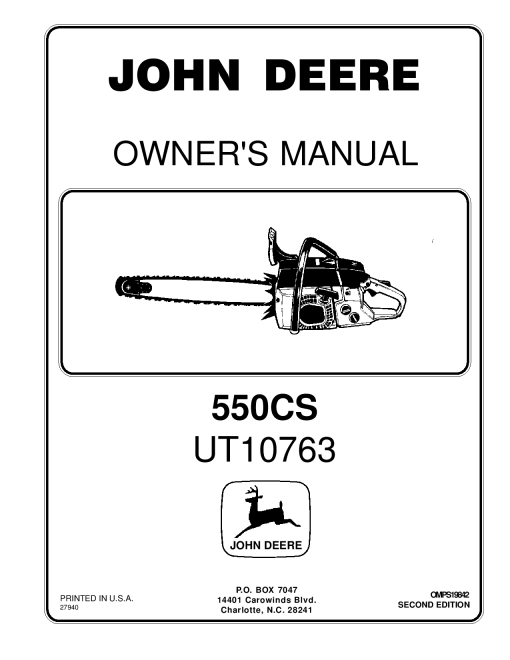 John Deere 550CS Chain Saw UT10763 OMPS19842 Operation and Maintenance manual PDF Download