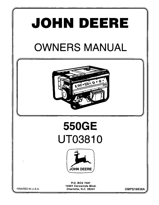 John Deere 550GE Generator UT03810 OMPS19838A Operation and Maintenance manual PDF Download