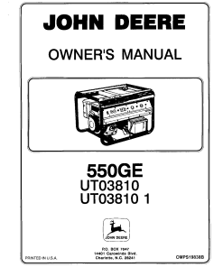 John Deere 550GE Generator UT03810 UT03810 1 OMPS19838B Operation and Maintenance manual PDF Download