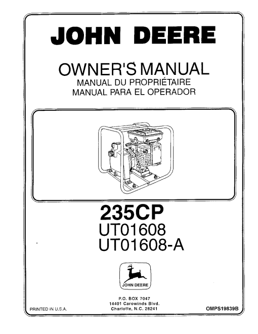 John Deere 550GE Generator UT03810 UT03810 1 OMPS19839B Operation and Maintenance manual PDF Download