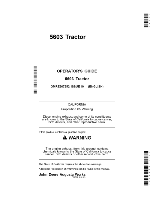 John Deere 5603 Tractor OMRE267252 Operation and Maintenance manual PDF Download