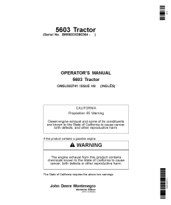 John Deere 5603 Tractors 080364 OMSU302741 Operation and Maintenance manual PDF Download