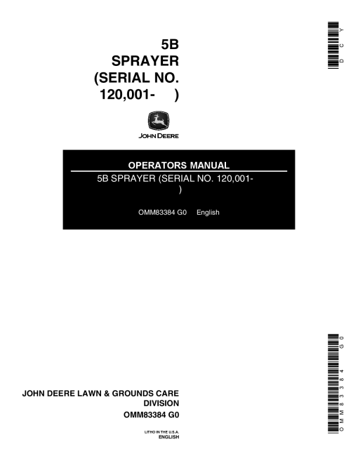 John Deere 5B Sprayer 120071 OMM83384 Operation and Maintenance manual PDF Download