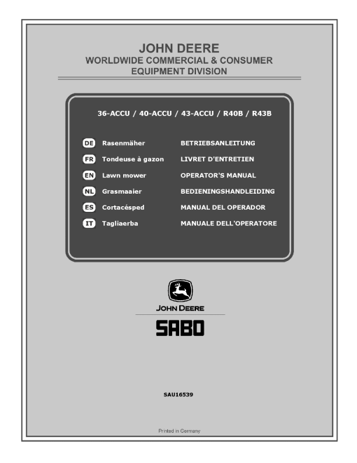 John Deere 6 ACCU 40 ACCU 43 ACCU R403 R438 Lawn Mowers SAU16539 Operation and Maintenance manual PDF Download